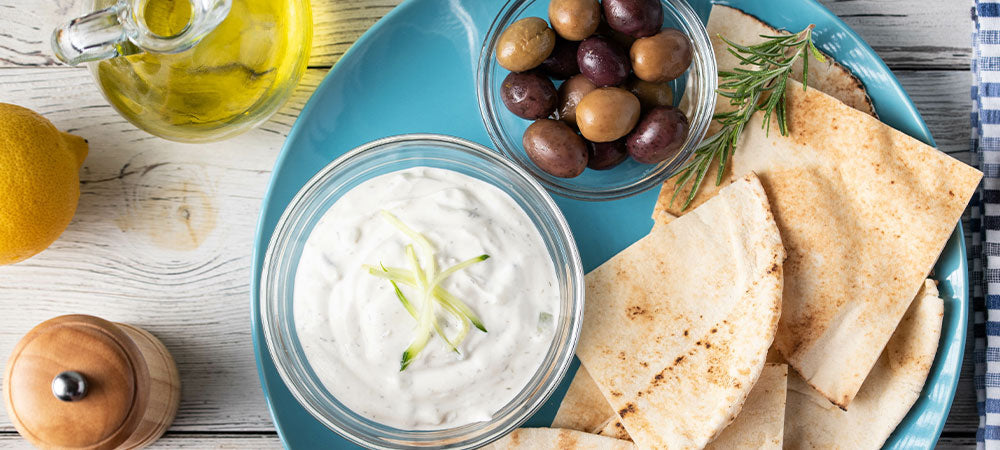 Ripe Green Olive Drip with Pita Wedges