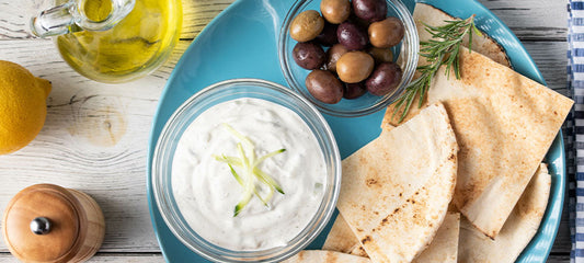 Ripe Green Olive Drip with Pita Wedges