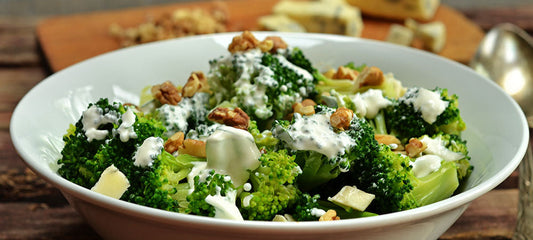 Broccoli Salad with Feta, Olive Oil Fried Almonds and Currants
