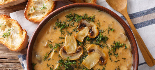 French Onion Soup with Wild Mushroom & Sage Croutons