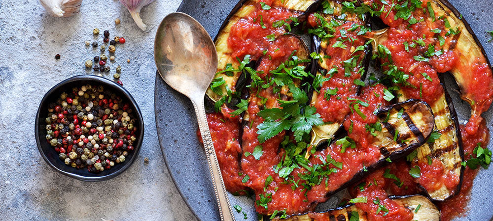 Grilled Eggplant with Roasted Red Pepper Relish – Oh Olive