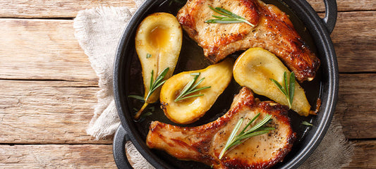 Cinnamon Pear Balsamic Pork Chops