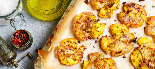 Mediterranean Bacon Smashed Potatoes