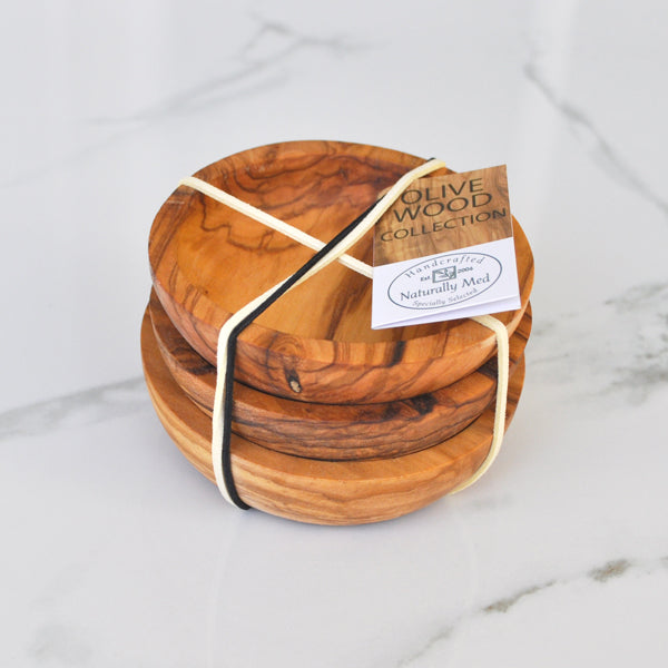 Olive Wood Round Dipping Bowls - Set of 3