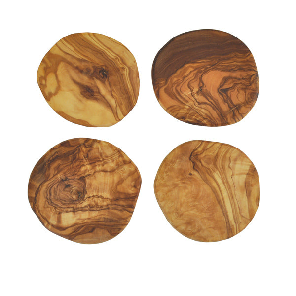 Olive Wood Pebble Coaster Set of 4