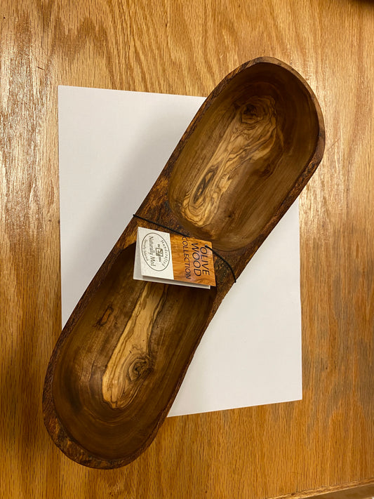 Olive Wood Two Section Natural Nibbles Dish