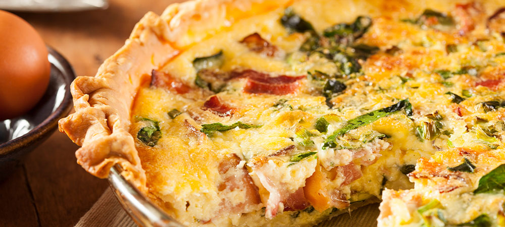 Bacon Cheddar Spinach Quiche with All Extra Virgin Olive Oil Crust