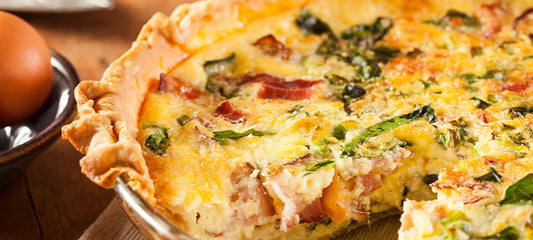 Bacon Cheddar Spinach Quiche with All Extra Virgin Olive Oil Crust