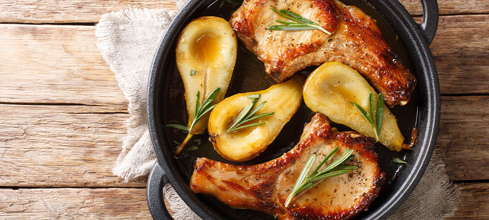 Cinnamon Pear Balsamic Pork Chops