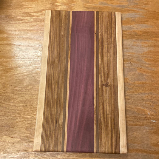 Behind the Fence Wood Cutting Board - Walnut Maple Purple Heart Zebra