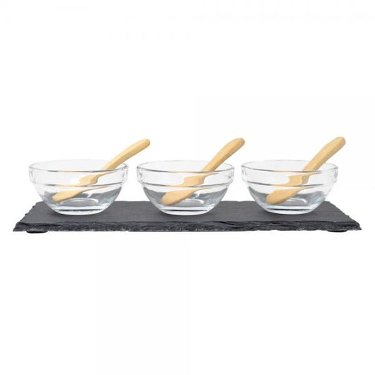 Slate, Glass, and Bamboo Tapas Set