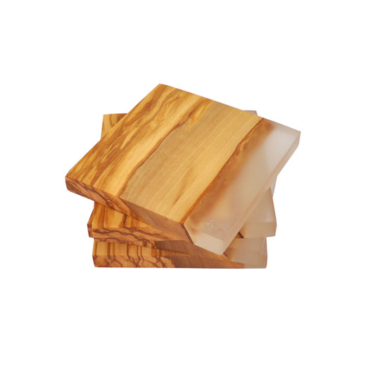 Olive Wood Coaster Set Clear Resin