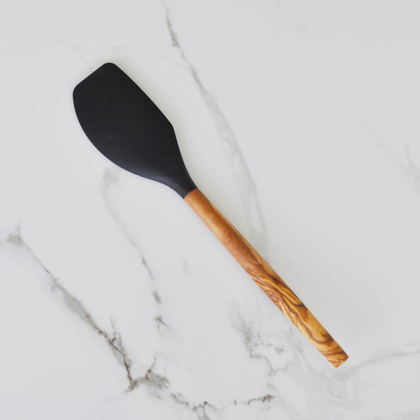 Black Silicone and Olive Wood Utensils - Set of 3
