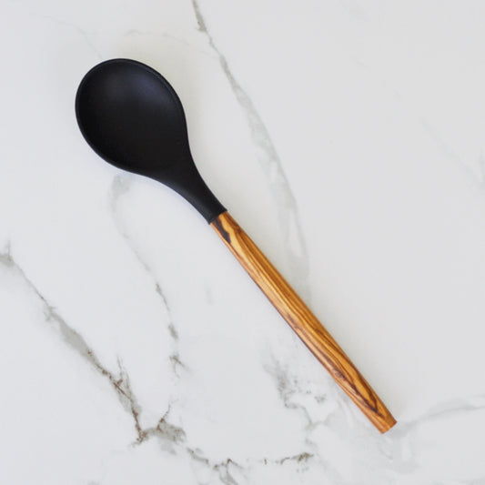 Black Silicone and Olive Wood Utensils - Set of 3