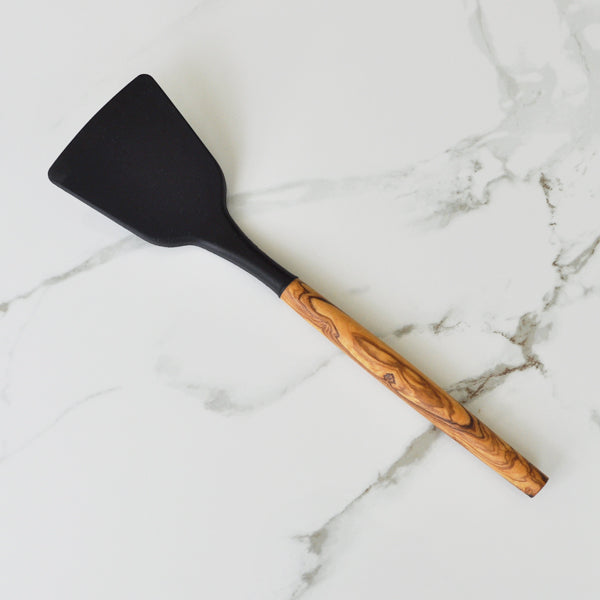 Black Silicone and Olive Wood Utensils - Set of 3