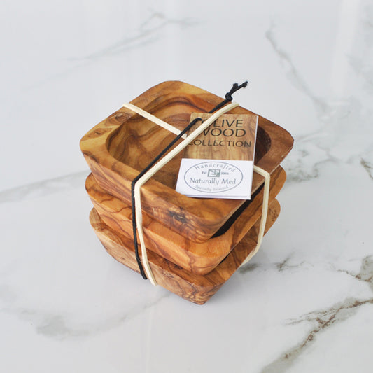 Olive Wood Square Dipping Bowls - Set of 3
