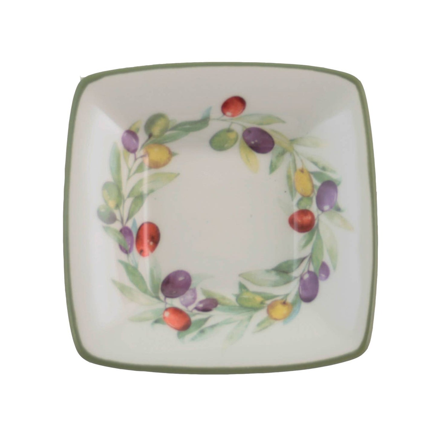 Square Dipping Dish Ceramic w/Olive Wreath
